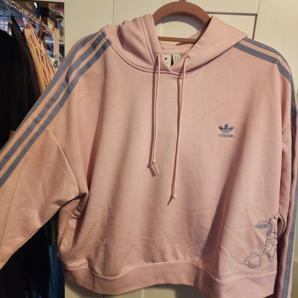 Adidas Trefoil Pink Hoodie with Grey Stripes